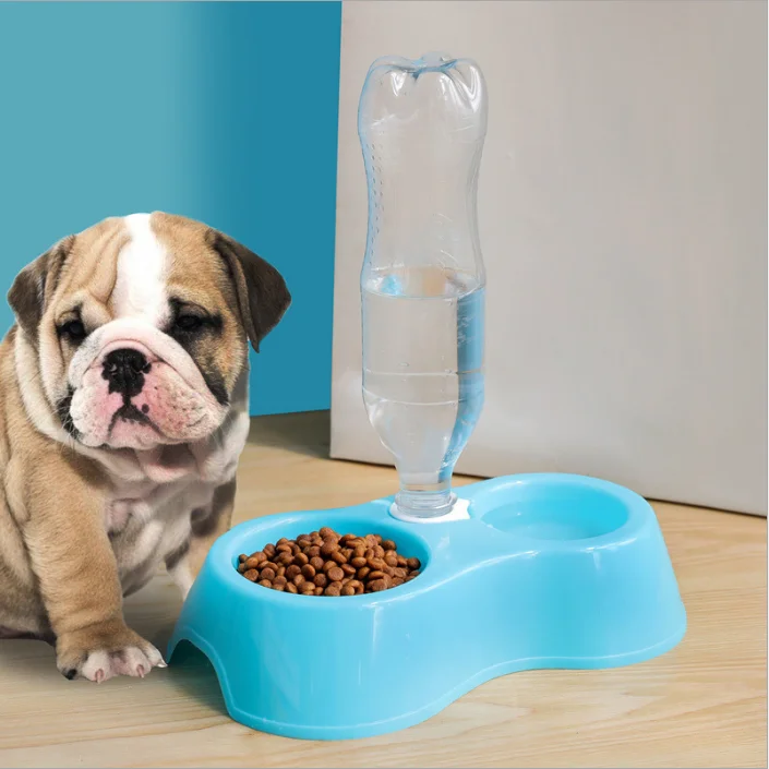 1Pcs Pet Dog Cat Feeder Plastic Dual Port Automatic Feeder Water Drinking Feeding Basin Bowls For Cats Pet Dogs Pet Supplie ZXH