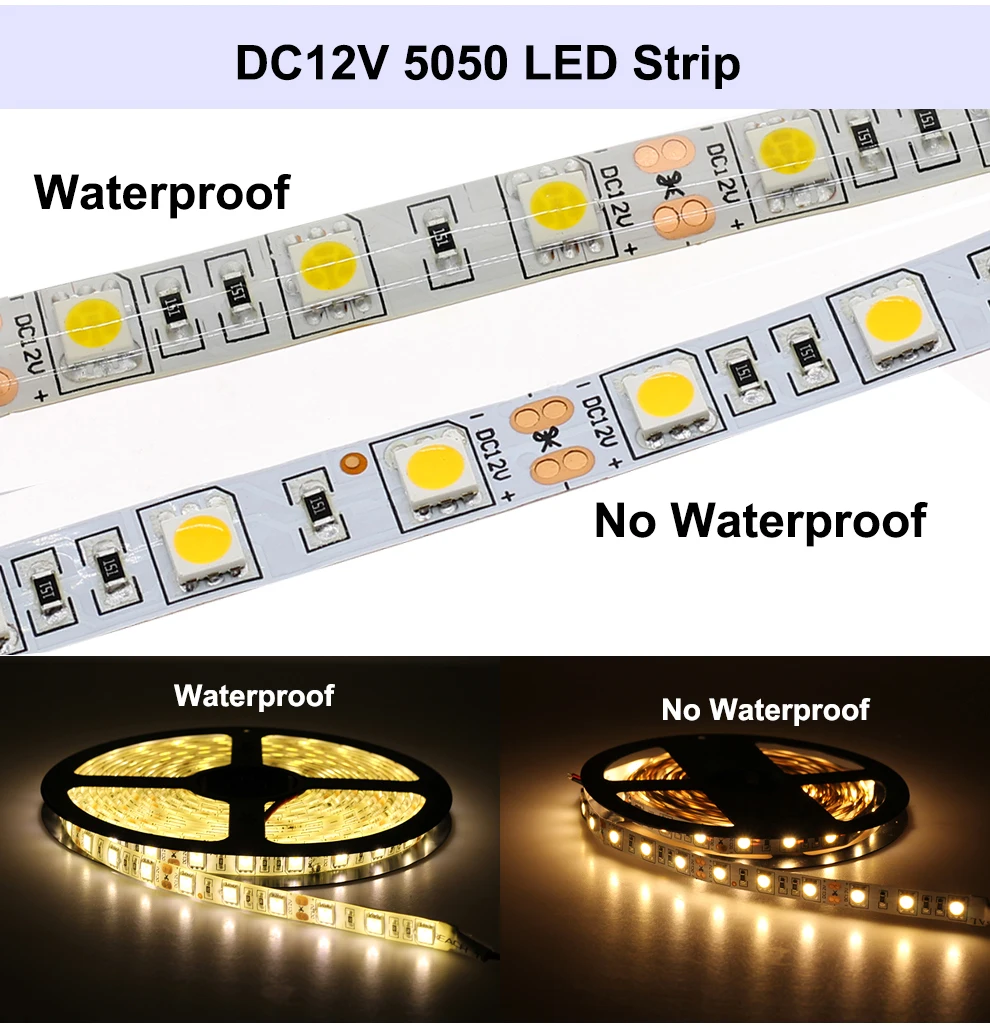 Черная Светодиодная лента PCB 5050 12 В постоянного тока без водонепроницаемости/водонепроницаемости 60 светодиодный/m RGB/белый/теплый белый гибкий светодиодный светильник