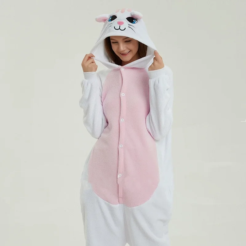 Новинка 2019 г. Милый Белый Кот Onesie Kigurumi для женщин с длинным рукавом животных
