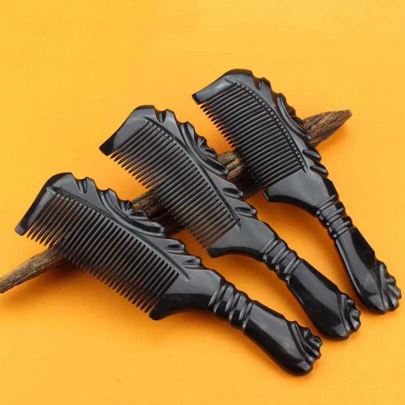 

Pure Handmade Black HairBrush Buffalo Ox Horn hair Combs Buffalo Horn Massage Hair Brush Valentine gift corner comb Y8