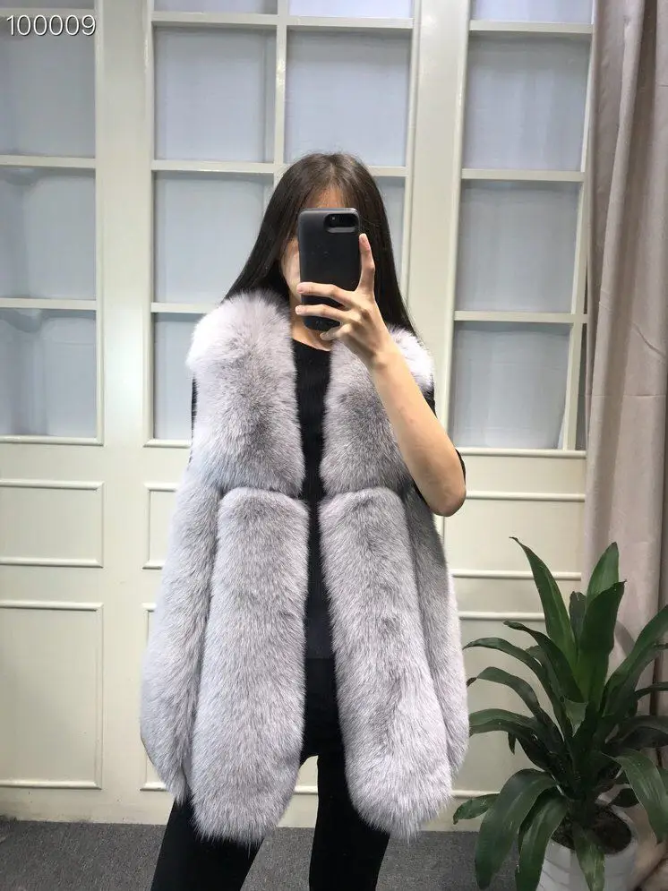 light gray Жилет из натурального Лисьего меха, натуральный Лисий мех, куртка без рукавов, зимнее пальто для женщин - Цвет: light gray