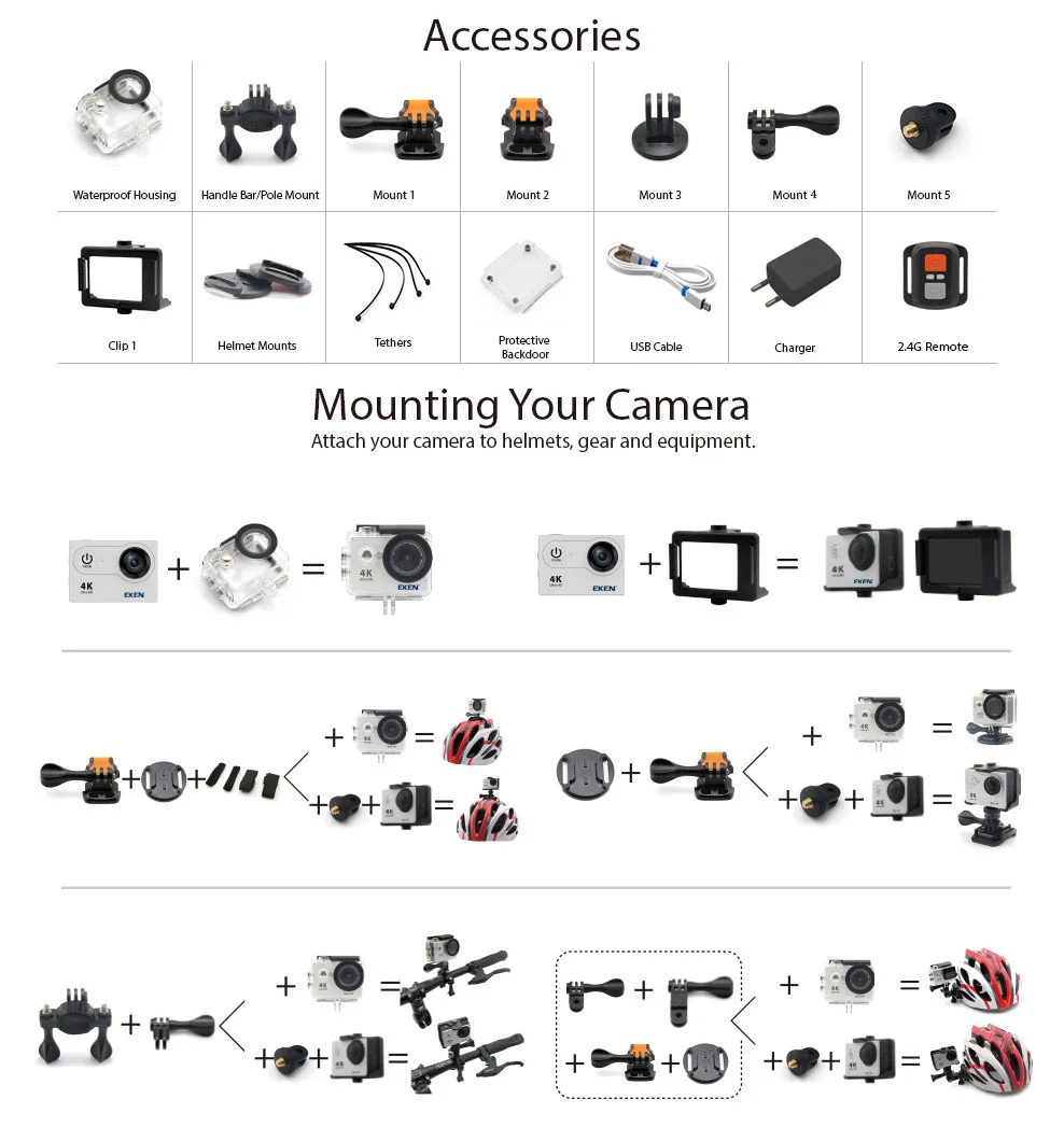 Новое поступление! Оригинальная Экшн-камера Eken H9R/H9 Ultra HD 4 K, 30 м, водонепроницаемая, экран 2,0 дюйма, 1080 p, Спортивная камера go extreme pro cam
