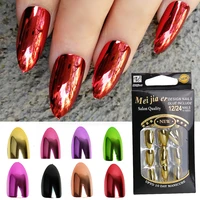 24pc fake nails metallic mirror bright gold silver faux ongles metallic plating punk style full cover nail tips press on nails