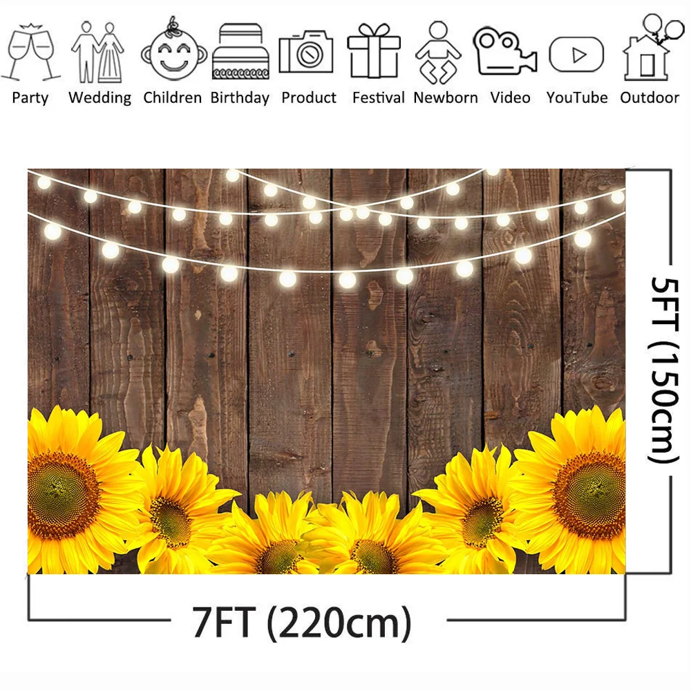 Фон для свадебной фотосъемки с изображением подсолнухов деревенского дерева |