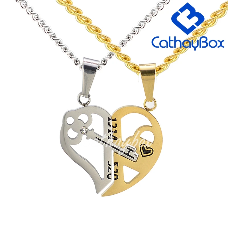 Двухцветная подвеска в виде ключа с раздвоенным сердцем для влюбленных его пар