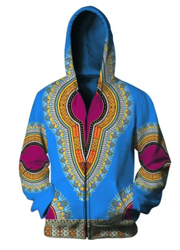 Spandex Bazin Riche Traditional Print Pullover African Dashiki Hoodie 3D Africa Clothe Red Yellow Purple Black Orange Blue Green |