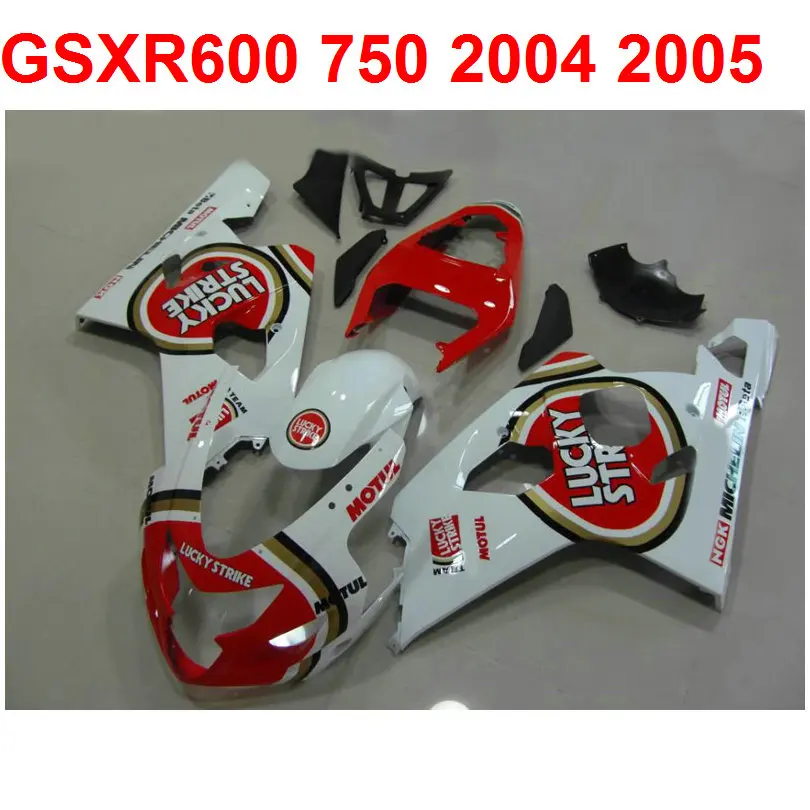 Лаки Страйк обтекатель комплект для Suzuki gsxr 600 750 2004 2005 04 05 ( 100% ABS) Белый Красный gsxr600