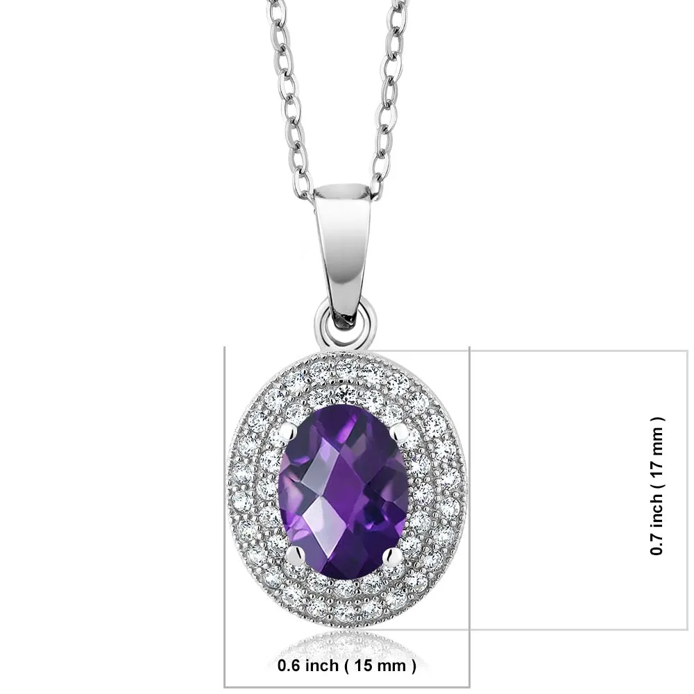 Роскошный камень necklace 2.55 CT ОВАЛЬНЫЙ Фиолетовый аметист 925 серебро женщин кулон и