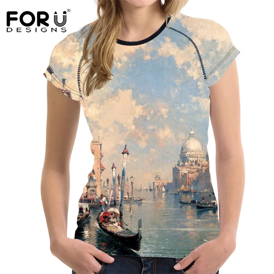 Модные футболки FORUDESIGNS с 3D рисунком пейзажа Женская Повседневная футболка для