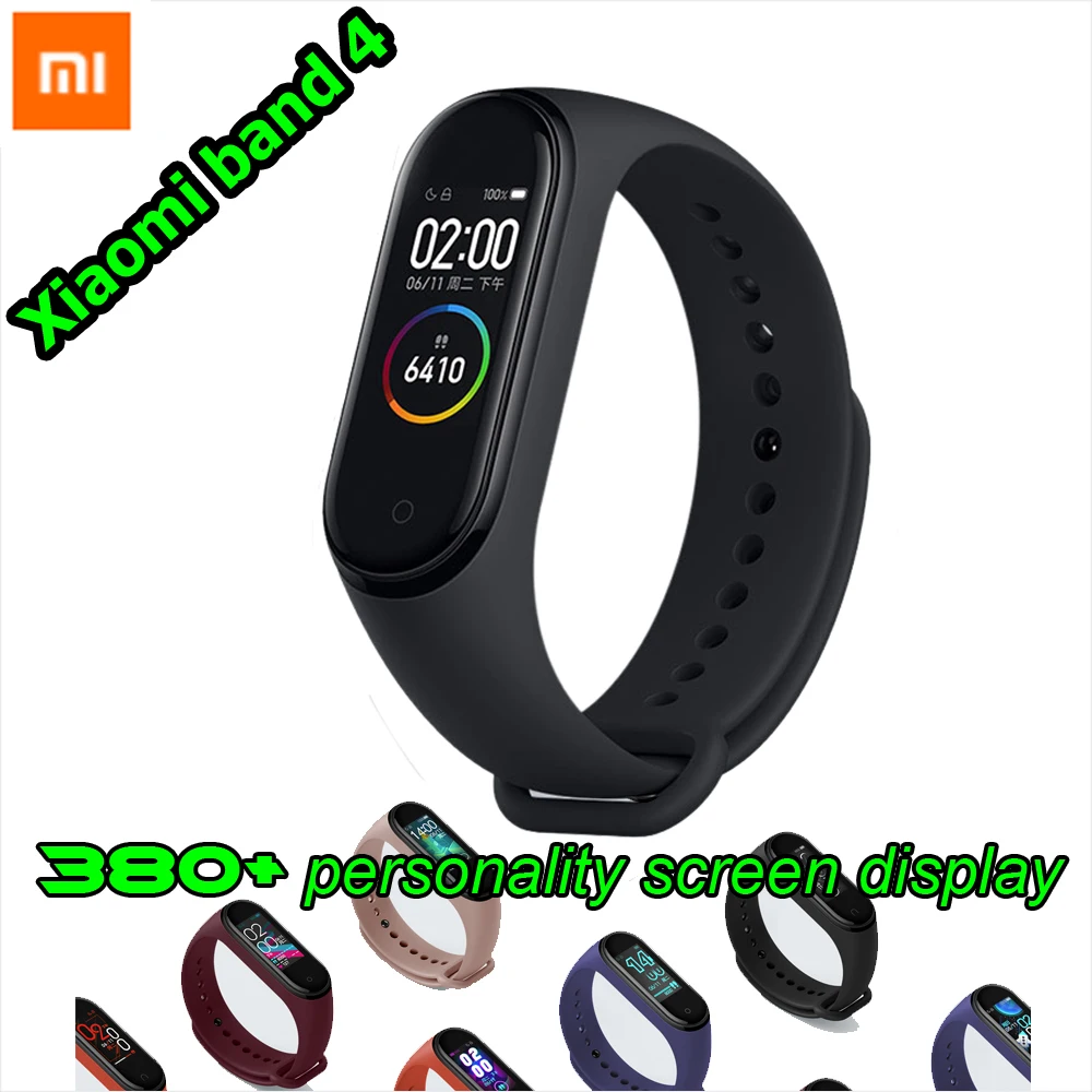100% Xiaomi Mi Band 4 Miband Bluetooth 5 0 Браслет фитнес браслет AMOLED цветной сенсорный экран