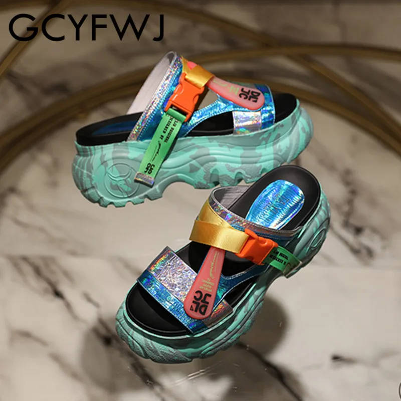 GCYFWJ/ г.; Летние разноцветные уличные модные повседневные шлепанцы; женская пляжная обувь высокого качества; женские уличные сандалии на платформе; Новинка