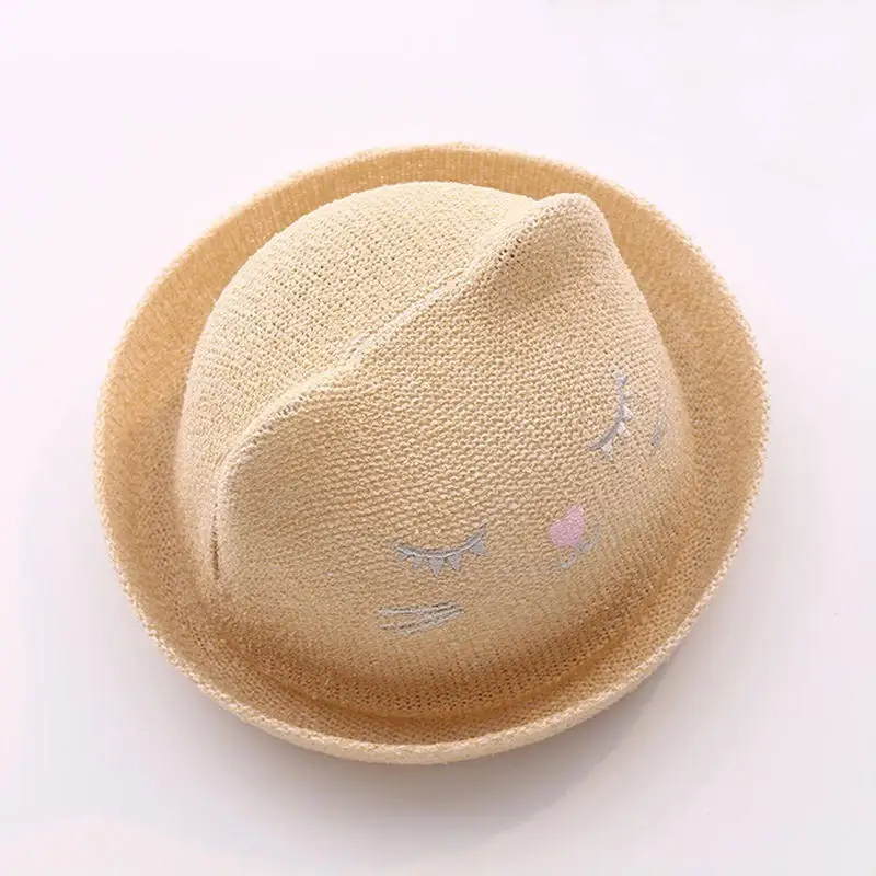 Wecute/детская соломенная шляпа с рисунком ресниц; милая пляжная шапка; детская шляпа с ушами; летняя детская шапка для девочек и мальчиков; Панама