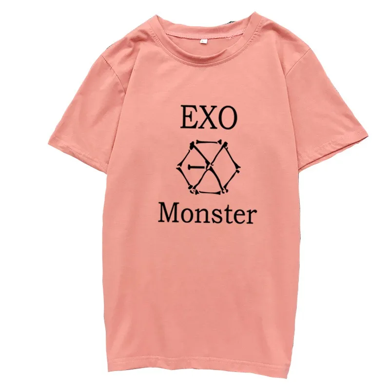 Женская футболка с коротким рукавом Kpop EXO хлопковая Футболка буквенным принтом и