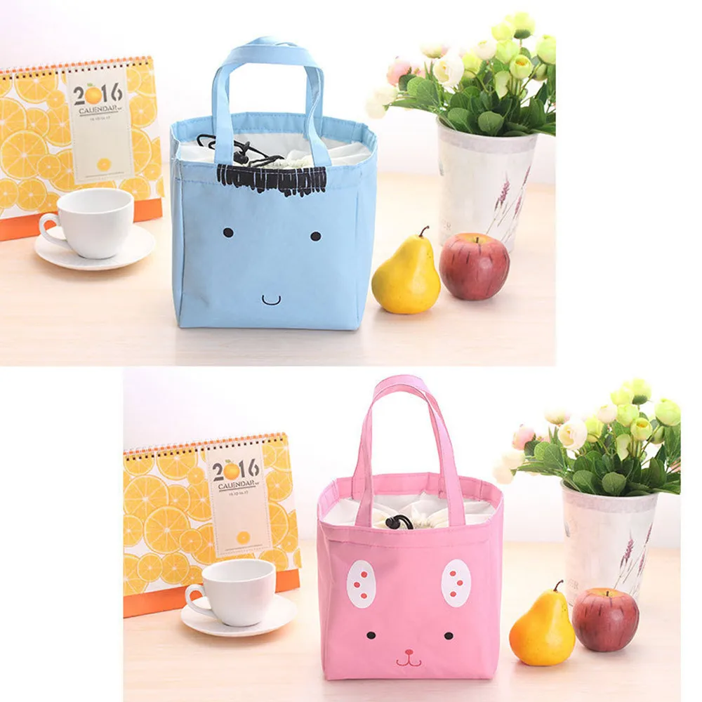 Lunch Bag For Women Portable Thermal Insulated Bento Tote Pouch Storage Cute Cat Print Drawstring Kids Food | Багаж и сумки