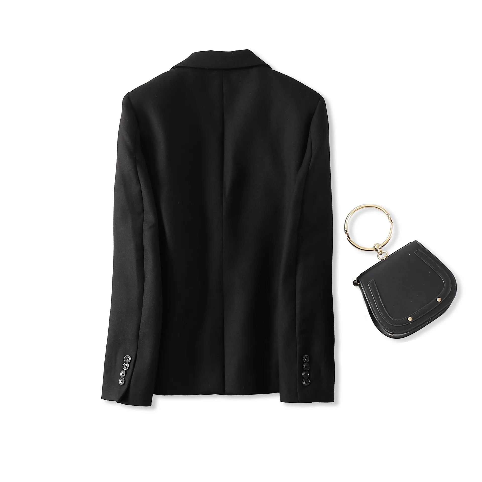 Женский черный шерстяной пиджак 2018 осень зима дамы элегантный зубчатый воротник