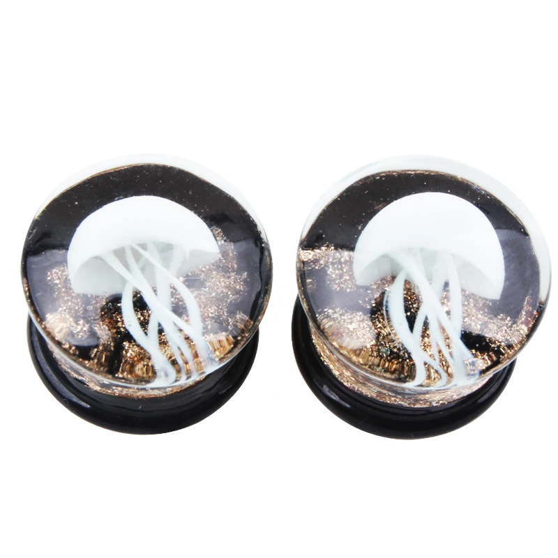 New 8-16mm A Pair of Glass Ear piercing Fashion Double Flared White Jellyfish earrings Plugs Translucent ocean body jewelry | Украшения и