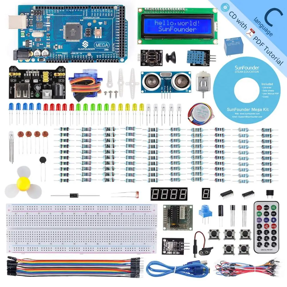 

SunFounder Mega 2560 R3 Project Starter Kit for Arduino UNO R3 Mega2560 Mega328 Nano+26 Tutorials+LED+resistor+CD