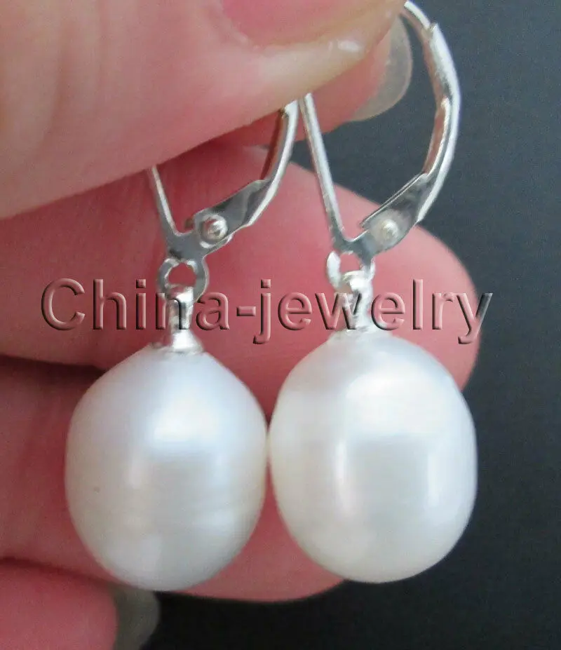 14 мм естественный белый барокко пресноводный жемчуг серьги-серебро 925 левербэк |