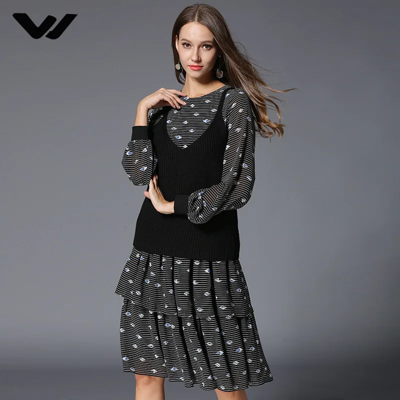 2018 Новый осень-зима Для женщин корейская мода двойной Слои Внутреннее платье