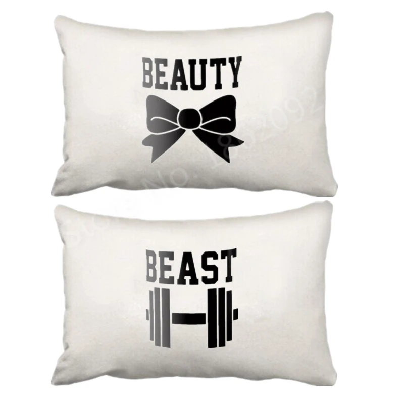 

Novelty Beauty and Beast Couple Pillow Case Cover Set Funny Wedding Engagement Bedding Gifts His Beauty Her Beast Matching Sham