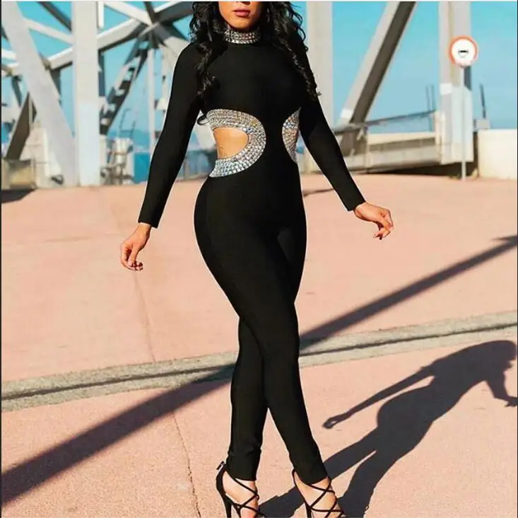 Женский Облегающий комбинезон эластичное Дизайнерское черное Бандажное платье