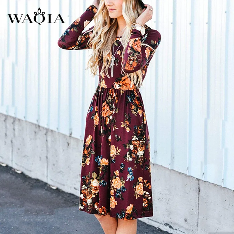 WAQIA 2019 летнее платье с цветочным принтом Пляжное Платье в стиле бохо длинным