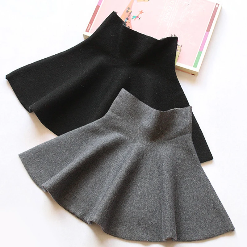Зимние юбки пачки для девочек вязаные 2019 Детская Хлопковая шерсть гладкая юбка