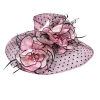 pink Женские элегантные шляпы из органзы с перьями и брошью, шляпа от солнца, Цветочная шляпа с широкими полями S10-2452 - Цвет: pink