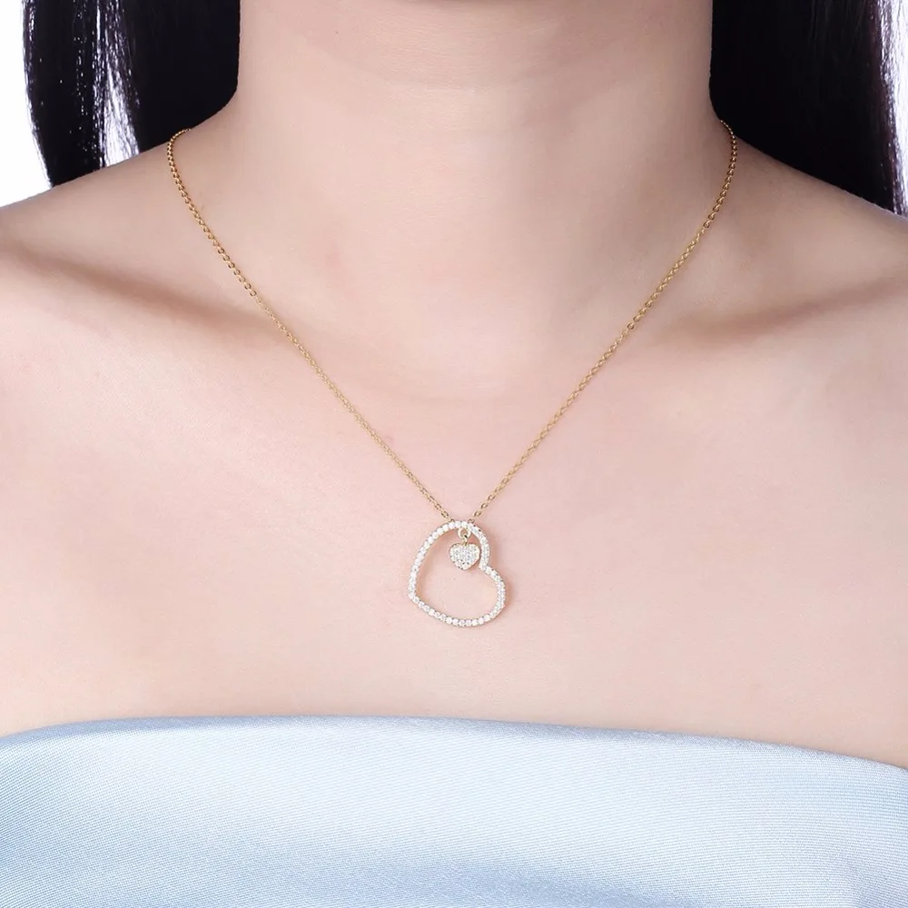 925 пробы цвет серебристый Золотой Цвет кубического циркония Сердца Neckalces &amp