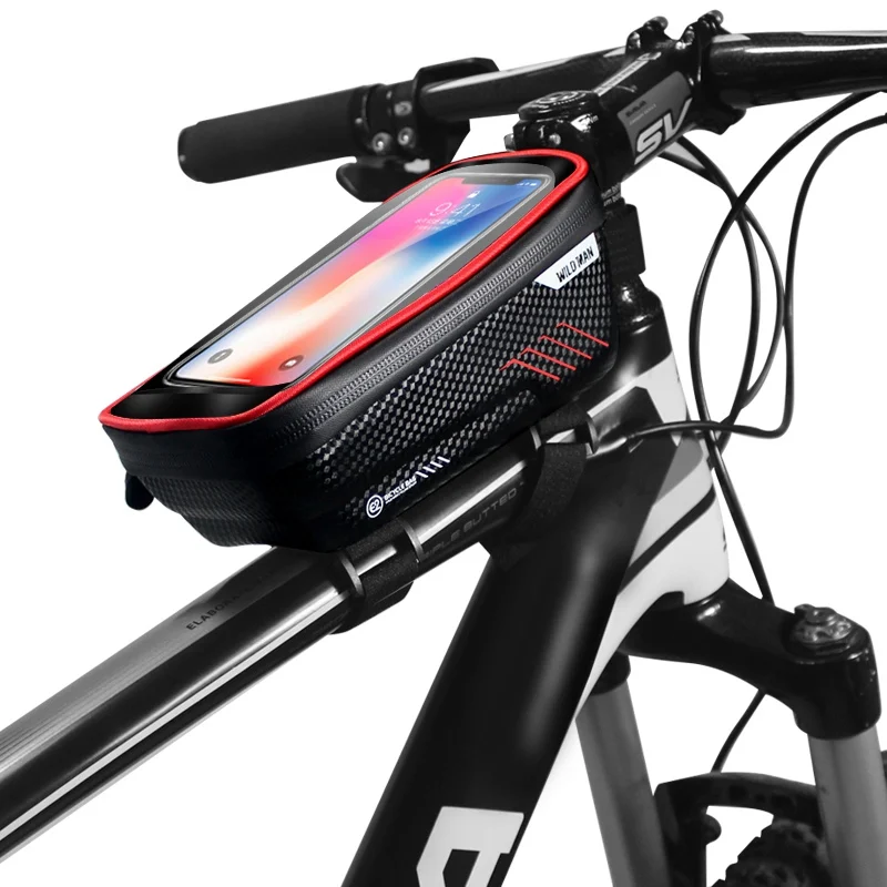 Red front bike bag WILD MAN MTB дорожные велосипедные сумки непромокаемая сумка на руль велосипедная Передняя труба рамка сумка " чехол для телефона сумка Аксессуары для велосипеда - Цвет: Red front bike bag