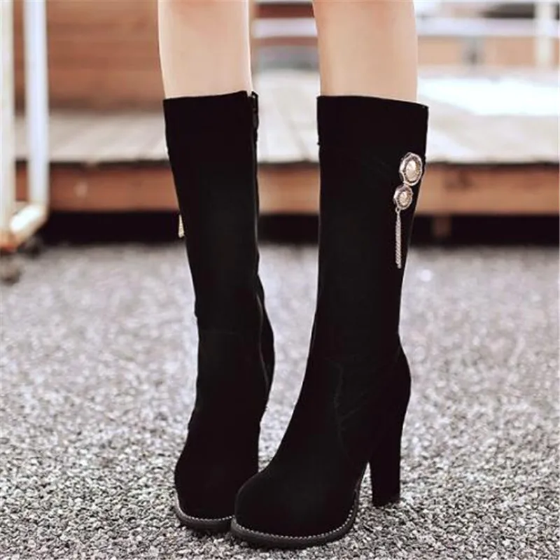 Women Boots Autumn winter New style Europe and America Suede Short boots High-heeled Side zipper Thin and thin Chivalry boots