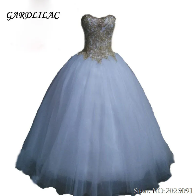 

2019 милое белое золотое платье с аппликацией для Quinceanera, бальное платье из тюля с кристаллами и бусинами, длинное платье для выпускного вечера, платья для 15 лет