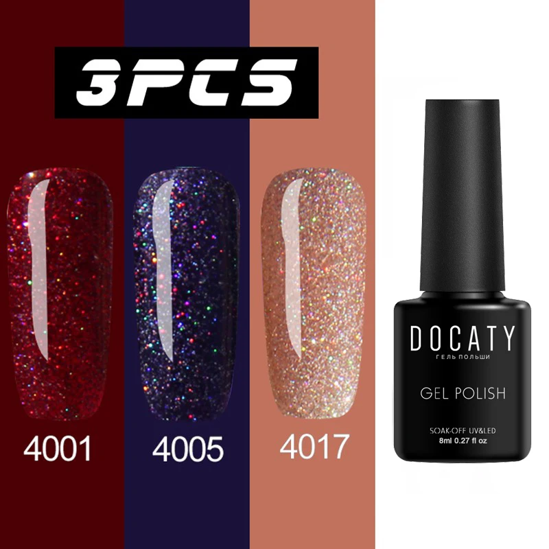 4001-4005-4017 Docaty Neon 3 шт ногтей гель Bling Блеск Устойчивый лак для ногтей лак Gellac гель для ногтей лак Soak Off Гель лак для ногтей - Цвет: 4001-4005-4017
