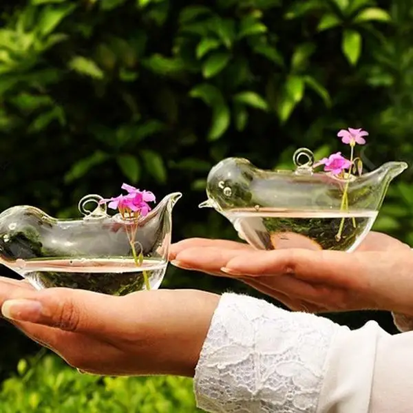 Ваза-Террариум стеклянная Прозрачная с птицами контейнерный горшок цветов для