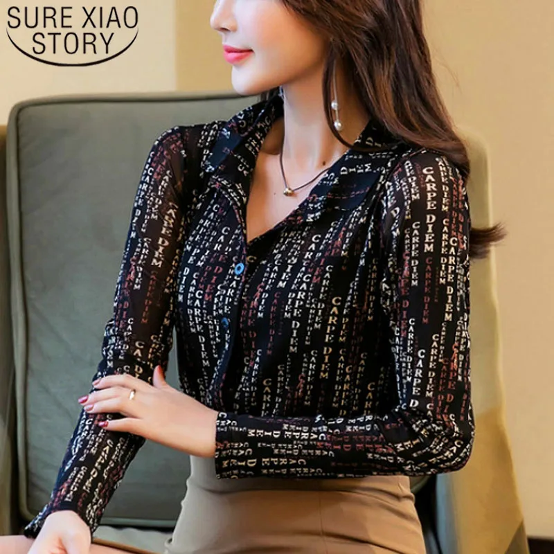

Blusas mujer de moda 2021 womens tops blouses Button Letter Turn-down Collar women long sleeve shirts plus size women 2090 50