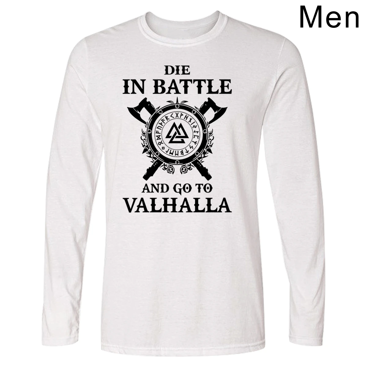 White 1 Odin Vikings, футболка, мужская, умри в бою и пойди в Валгаллу, длинный рукав, футболка, мужская, осень, весна, хлопок, дышащие футболки - Цвет: White 1