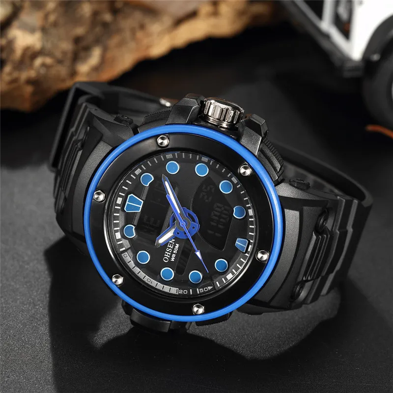 Цифровые спортивные светодиодные Мужские часы 2020 OHSEN с двойной сигнализацией