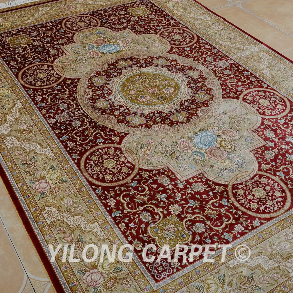 Yilong 5 'x 7 5' персидский шелковый ковер красный vantage ручной УЗЕЛКОВЫЙ кашмирский (1120)|hand knotted rug|rugged ruggedrugs red |