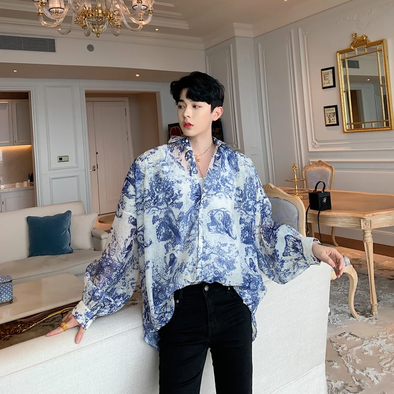 Мужская гавайская рубашка свободные цветочные рубашки летучая мышь платье для