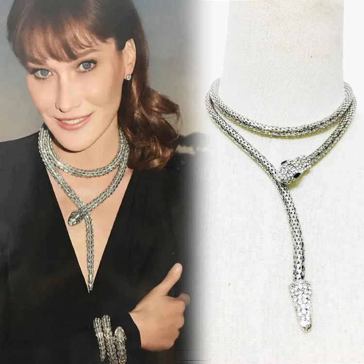 Женское Ожерелье в виде змеи Золотистое Ожерелье-чокер с кристаллами стиле панк