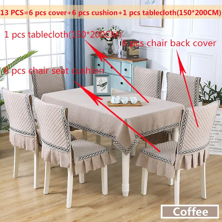 Coffee13pcs150x200cm Простой стиль льняная скатерть противоскользящая крышка стула подушка для столовой Пыленепроницаемая скатерть 130*180/150*200 см крышка стола - Color: Coffee13pcs150x200cm