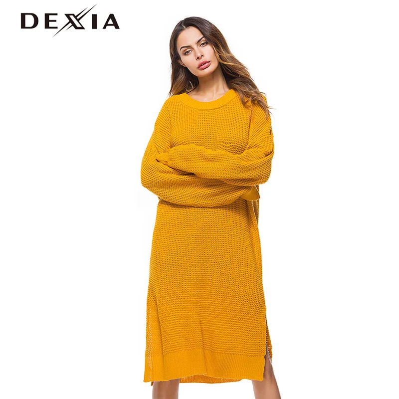 DEXIA Winter Long Sweater Women Fashion Sleeve Pullover Female Solid Color Autumn Green Casual Jumper ZJ021 | Женская одежда