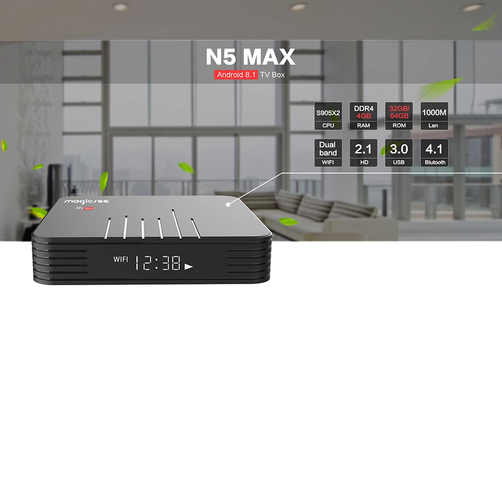 Magicsee N5 Max Android 8,1 Rom 2,4+ 5G двухъядерный процессор Wi-Fi Tv Box Amlogic S905X2 4 ядра Smart Tv Box с Hd 4 K Декодер каналов кабельного телевидения(штепсельная Вилка европейского стандарта