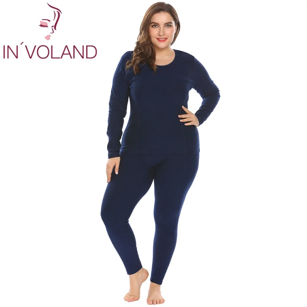 Женский пижамный комплект IN'VOLAND термобелья размера плюс с флисовой подкладкой