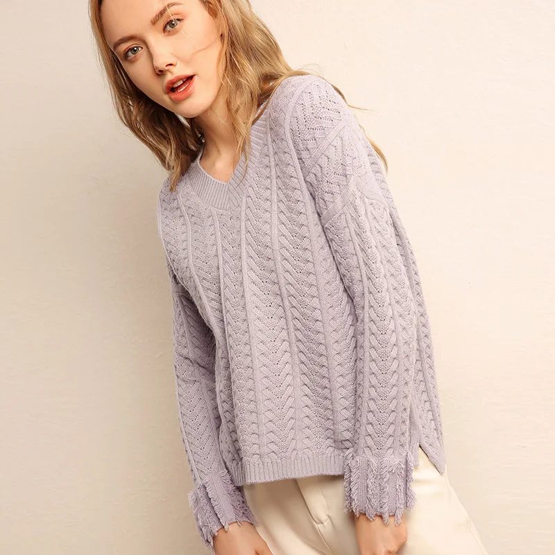 HZYRMY Autumn New High Quality Women's Wool Knit Pullover Large size V-neck Winter Solid Warm Wild Shirt Short Female Sweater | Женская