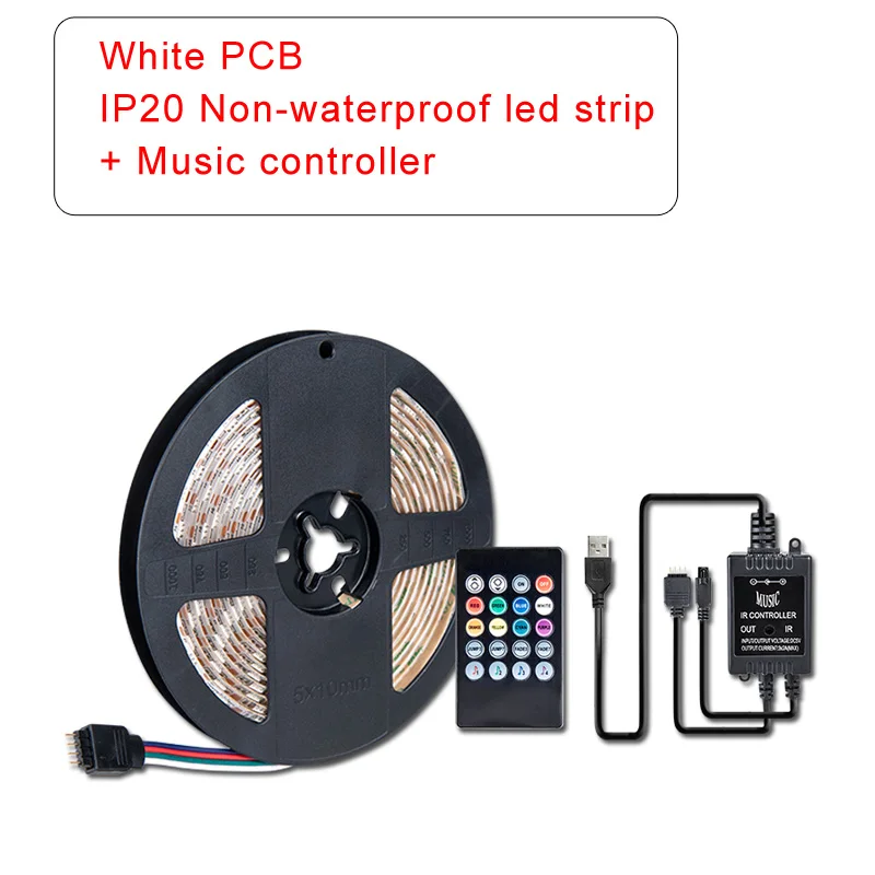 White PCB IP20 USB светодиодный светильник с ИК-пультом дистанционного управления музыкой IP20 IP65 гибкий светодиодный RGB лента SMD5050 5 в USB ТВ фоновый светильник gting - Испускаемый цвет: White PCB IP20
