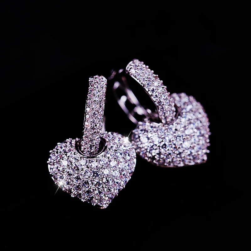 

AAA+ Quality Full Pave Top Zircon Charms Heart Earrings Magical Double Used Silver Hoop Earrings For Women Luxury Jewelry