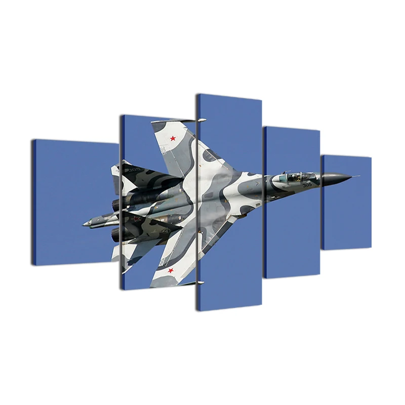 Настенная картина абстрактного искусства 5 панелей военное изображение самолета