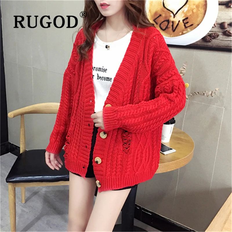 RUGOD Korean ins solid women knitted cardigan Elegant single-breasted loose style steetwear overcoat and sweaters female 2019 |