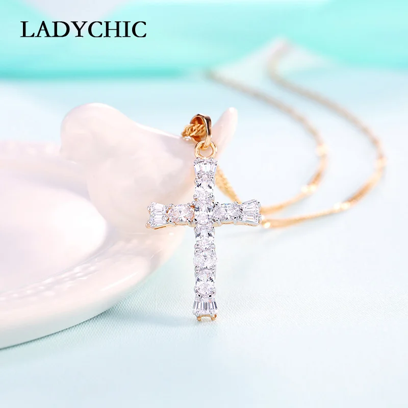 cross oval zircon Элегантное золотое ожерелье с подвеской в виде Креста для женщин и мужчин, Трендовое классическое ожерелье с кристаллами христианского Иисуса, ювелирное изделие, подарок - Окраска металла: cross oval zircon